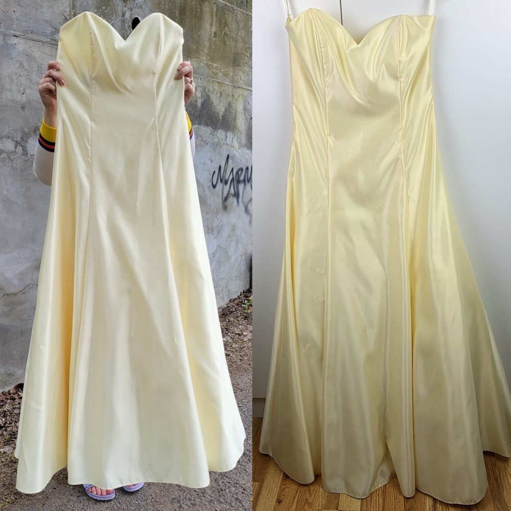 Jessica McClintock Pale Yellow Strapless Satin Prom Formal Dress Belle costume